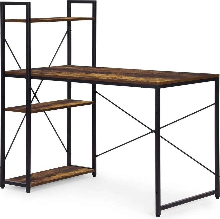 Birou de scris cu raft LOFTY 120x60 cm, negru / maro rustic