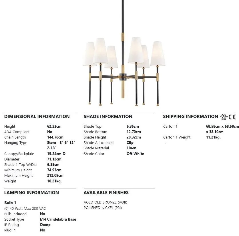Candelabru LUX design clasic BOWERY bronz antichizat, cu 6 surse de lumina