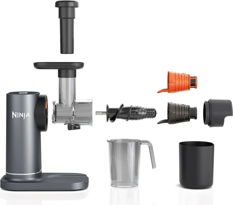 Storcator de fructe 3in1 Ninja NeverClog JC152EU, 150 W, 700 ml, Presare la rece, Taiere, Razuire, Filtre pentru pulpa, Gri