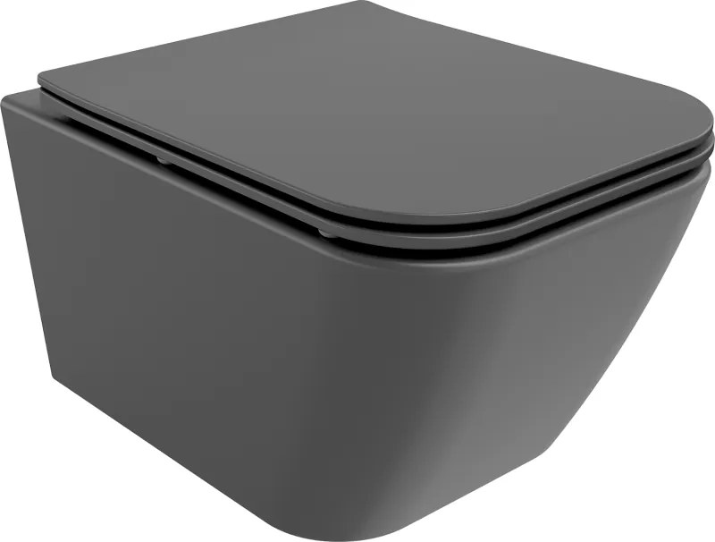Mexen Madox vas de toaletă Rimless cu capac cu închidere lentă slim, duroplast, gri închis mat - 30154061