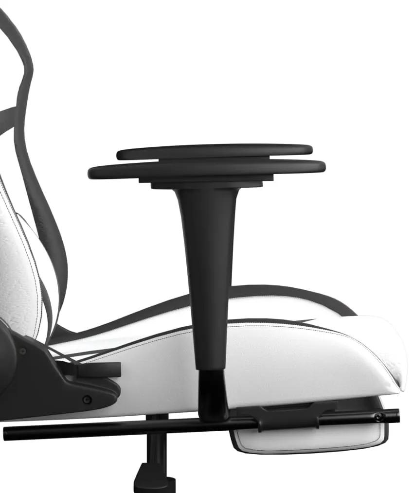 Scaun de gaming masaj suport picioare alb negru piele eco 1, Alb si negru, Cu suport de picioare