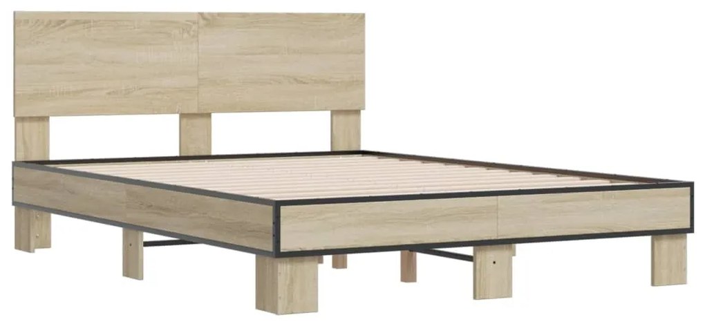 3280213 vidaXL Cadru de pat, stejar sonoma, 140x190cm, lemn prelucrat și metal