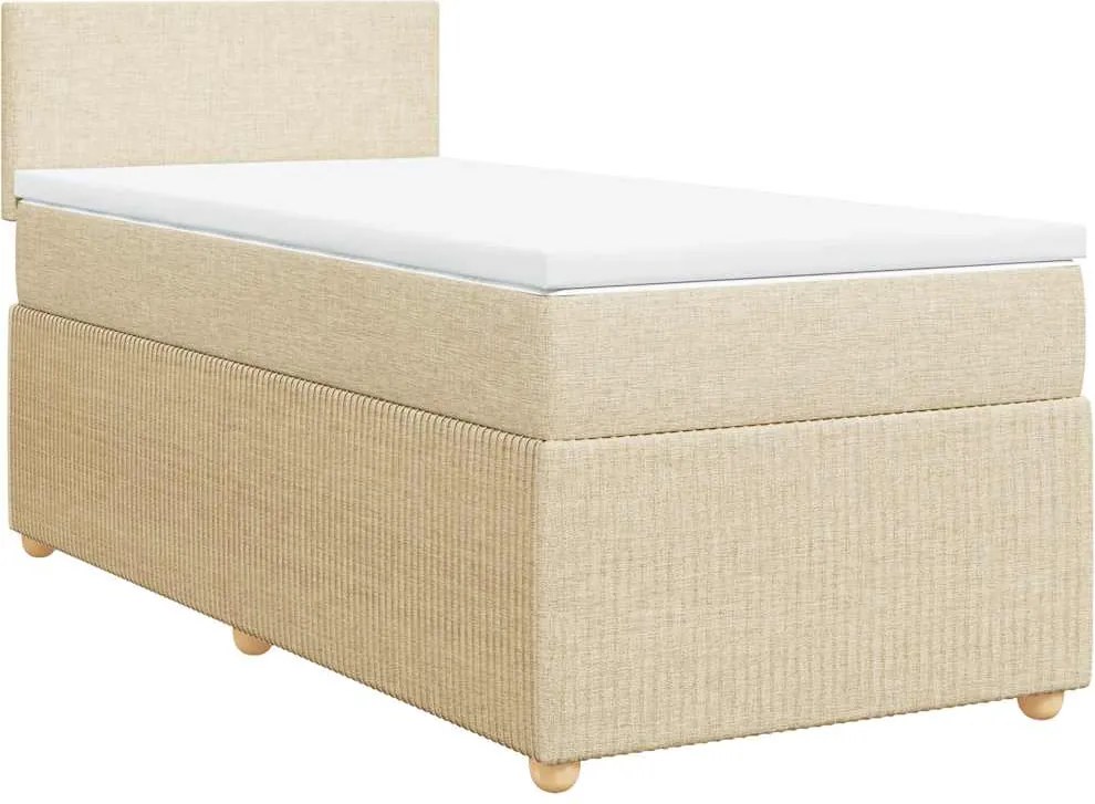 vidaXL Pat box spring cu saltea, crem, 90x190 cm, textil