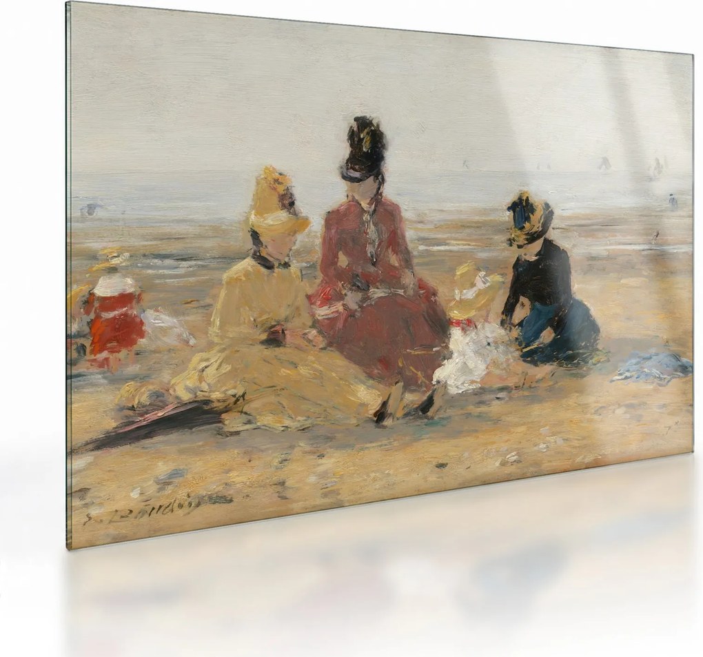 Tablou pe sticlă - Eugène Boudin, On the Beach, Trouville, reproducere (70x50 cm)