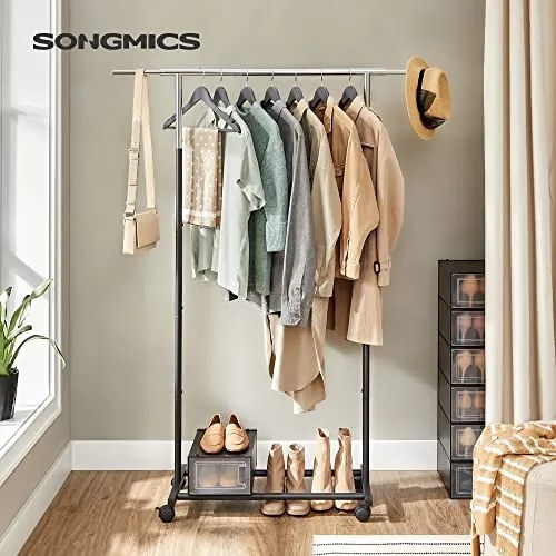 Suport extensibil pentru haine, metal, negru, Songmics