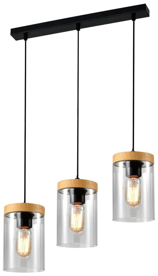 Lustră neagră-în culoare naturală cu abajur din sticlă ø 12 cm Wels – Candellux Lighting