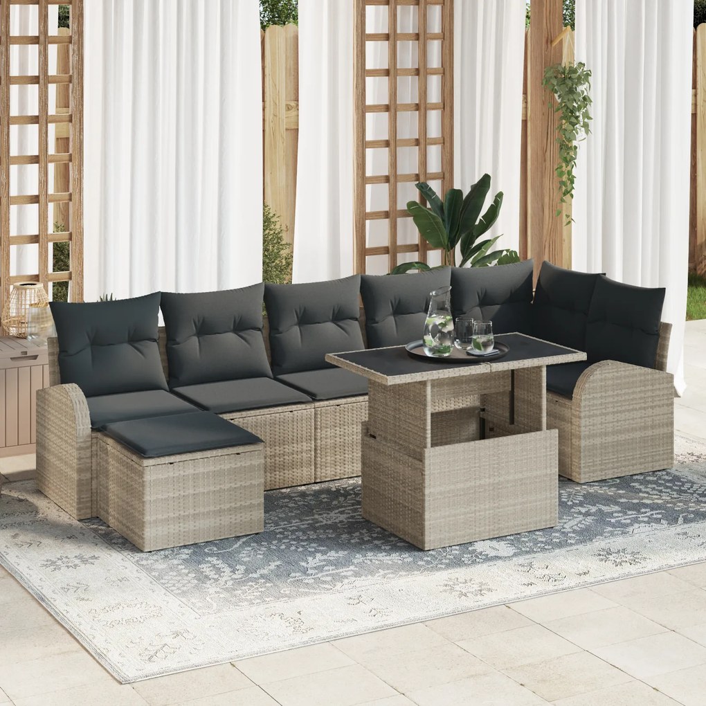 vidaXL Set de canapea de grădină 8 piese cu perne, din rattan poly gri deschis
