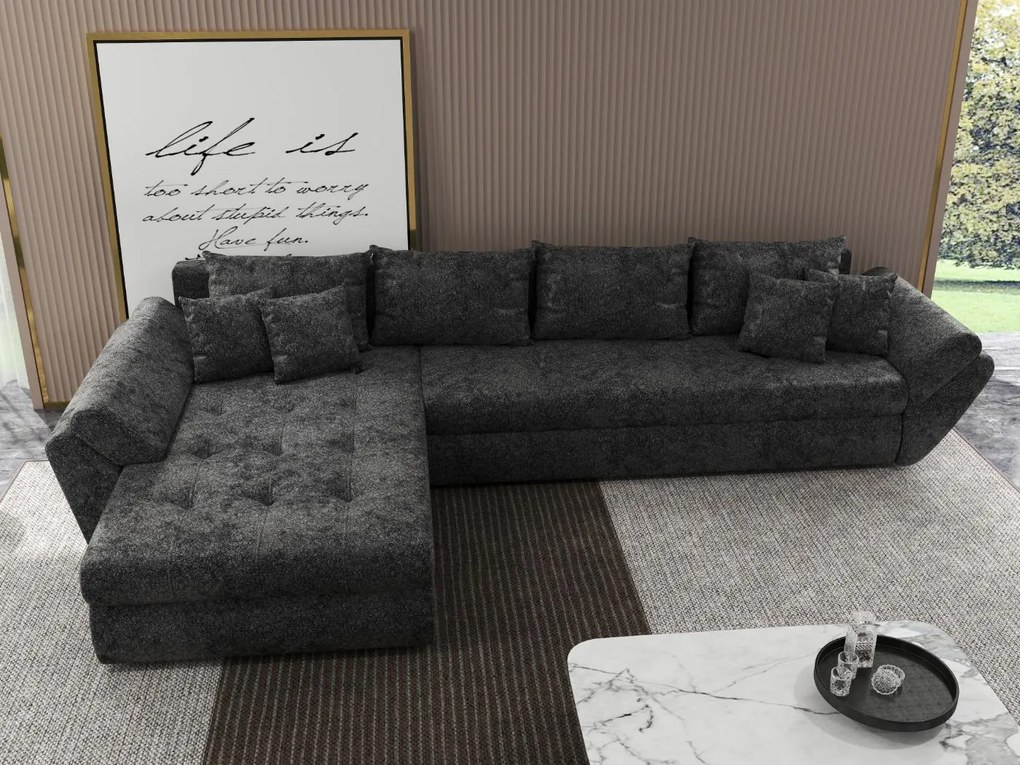 Colțar extensibil dumonde cu ladă de depozitare si sezut confortabil din spuma high-density, Loana XL Euphoria Negru 335x185 cm