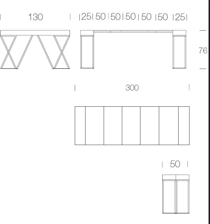 Consola extensibila design LUX Beverly 50-300x130cm