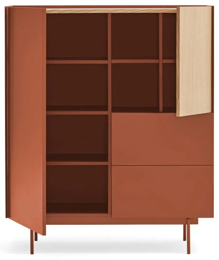 Comodă cărămiziu-natural înaltă cu aspect de lemn de stejar 100x120 cm Otto – Teulat