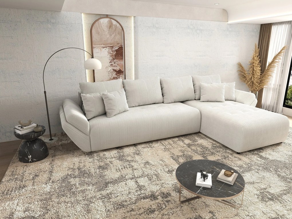 Colțar extensibil dumonde cu ladă de depozitare si sezut confortabil din spuma high-density, Berlin XL Zoom Crem 350x185 cm II