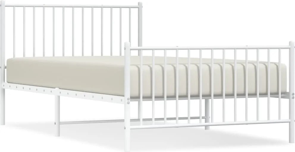 vidaXL Cadru de pat metalic cu tăblie de cap/picioare, alb, 107x203 cm