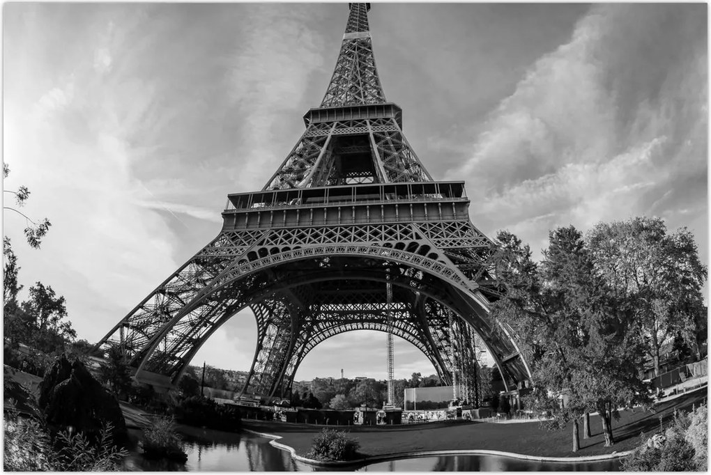 Tablou - Turnul Eiffel, alb-negru (90x60 cm)