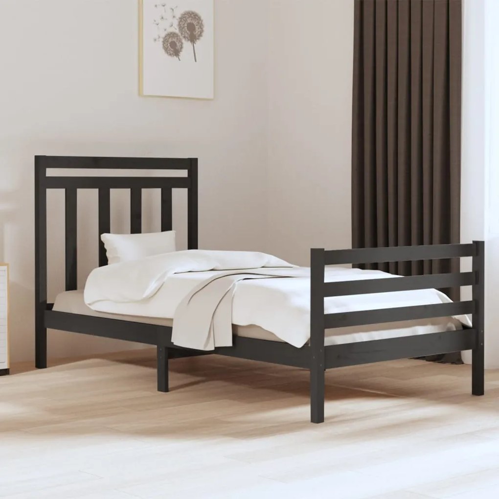 3105282 vidaXL Cadru de pat Single 3FT, gri, 90x190 cm, lemn masiv