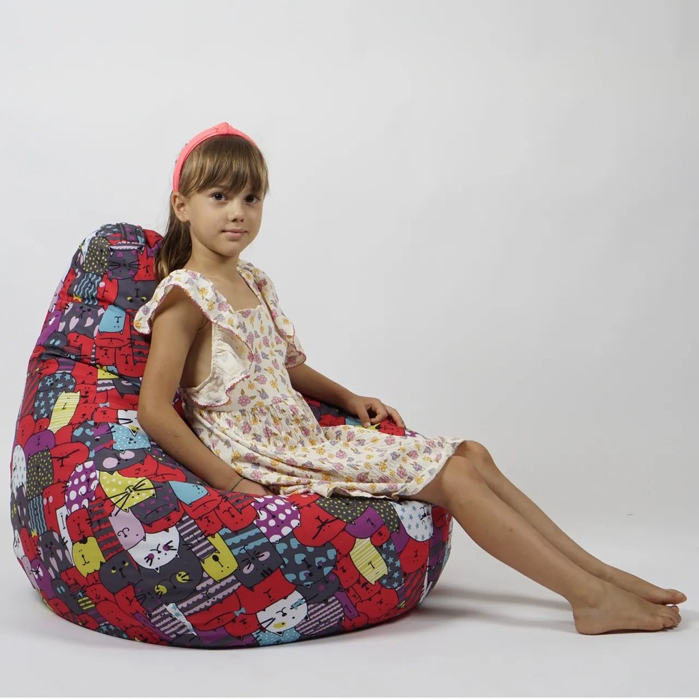Fotoliu puf copii, Nirvana Light Pufrelax, Material Impermeabil, imprimeu cu pisici - Cattitude