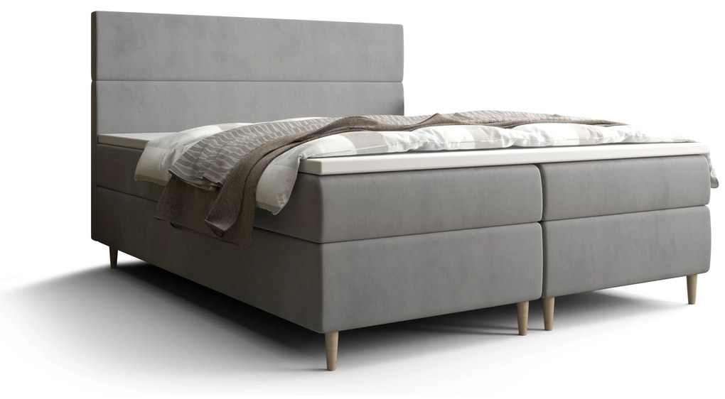 Pat matrimonial Boxspring 140 cm Flu Comfort (Gri) (cu saltea și sp. depozitare). 1055922
