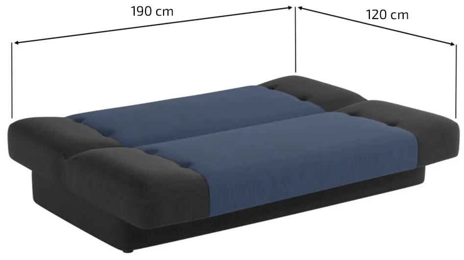 Canapea extensibila Culoare albastru-negru din catifea raiata, RUBY + 2 perne gratuite