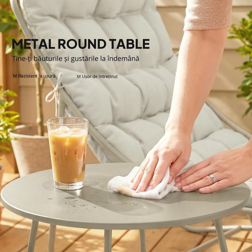 Outsunny Set de grădină 3 piese cu 2 scaune lounge, masă de cafea și perne pentru exterior, patio, balcon, Gri deschis | Aosom Romania