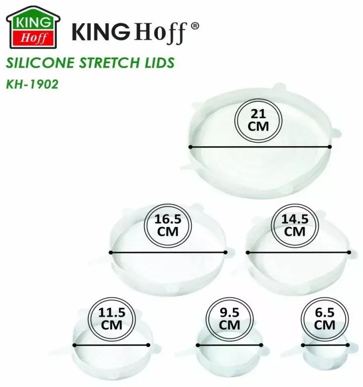 Set 6 capace din silicon Kinghoff KH 1902, -40 pana la 230°C, Etanse, Reutilizabile, Universale, Transparent