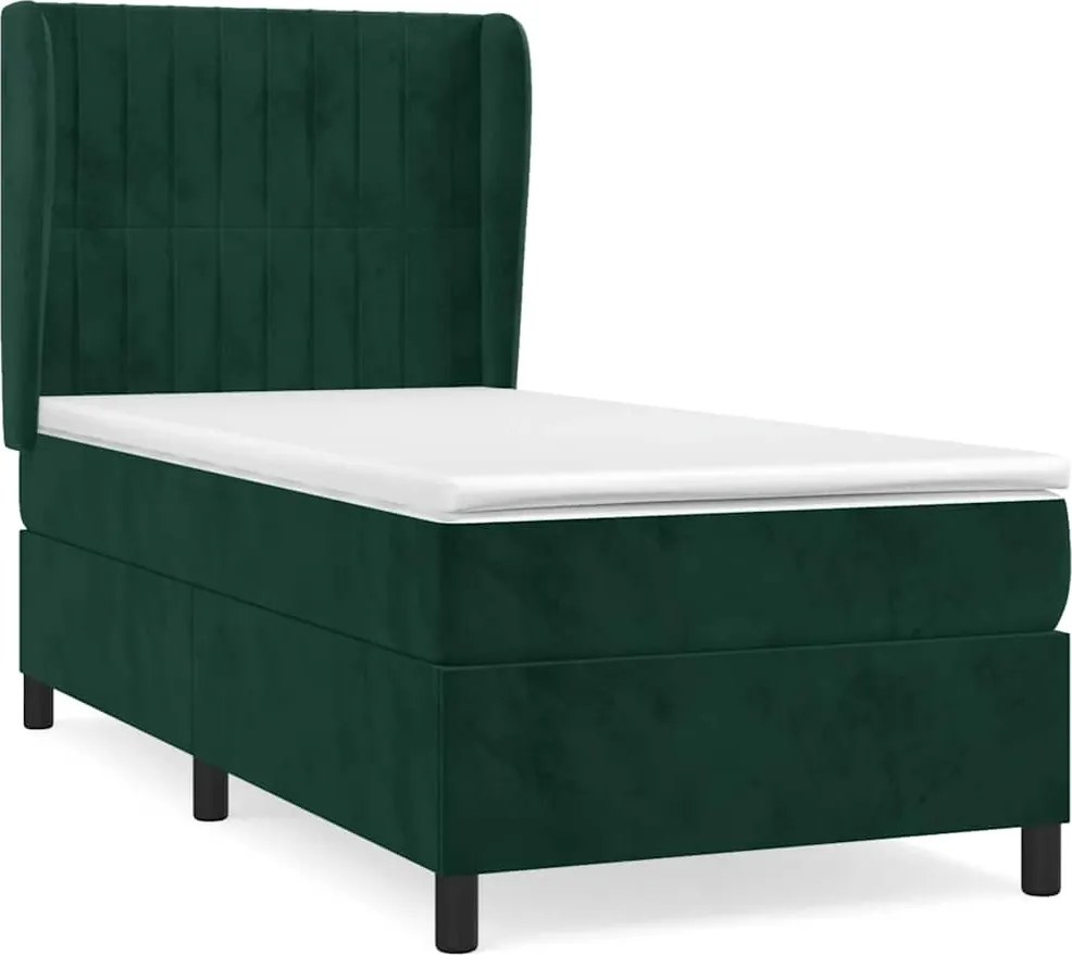 vidaXL Pat box spring cu saltea, verde închis, 90x200 cm, catifea