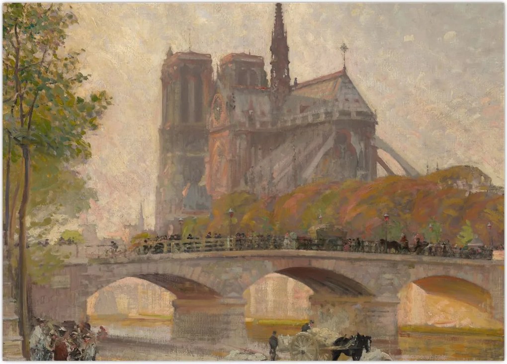 Tablou - Robert William Vonnoh, Notre Dame de Paris, reproducere (70x50 cm)