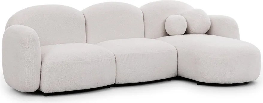 Colțar crem cu tapițerie din țesătură bouclé (cu colț pe partea dreaptă/cu șezlong) Orbit – Ropez