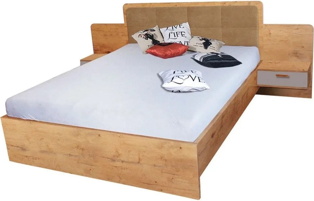 Cadru pat EFFECT 160x200, stejar lancelot/gri, PAL/stofa, cu 2 noptier