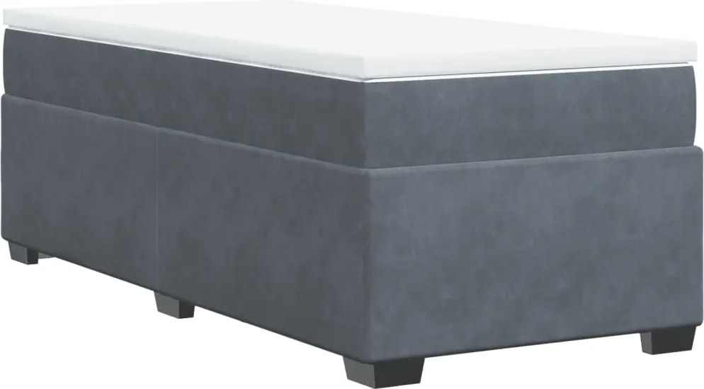vidaXL Pat box spring cu saltea, gri închis, 90x200 cm, catifea