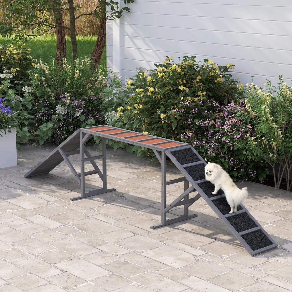 PawHut Rampă de agilitate pentru câini, echipament de agilitate pentru câini, bare de siguranță, suprafață antiderapantă 325x55x69 cm gri | Aosom Romania