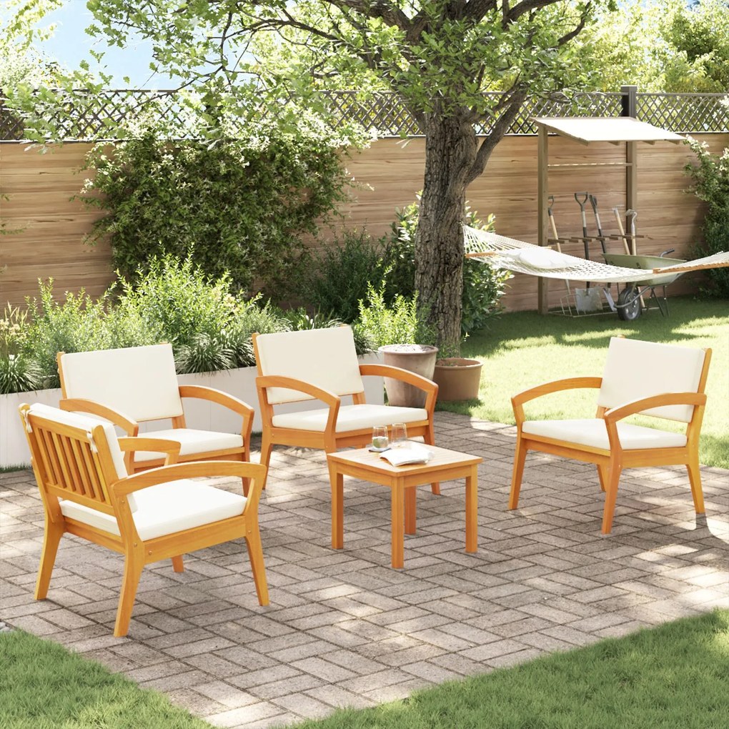 vidaXL Set Bistro de 5 Piese cu Perne din Lemn Solid de Acacia
