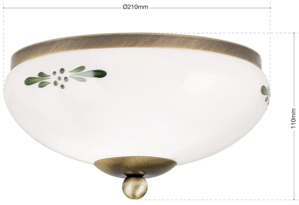 Plafoniera clasica Landhaus 21cm alama antique/ sticla opal decor verde