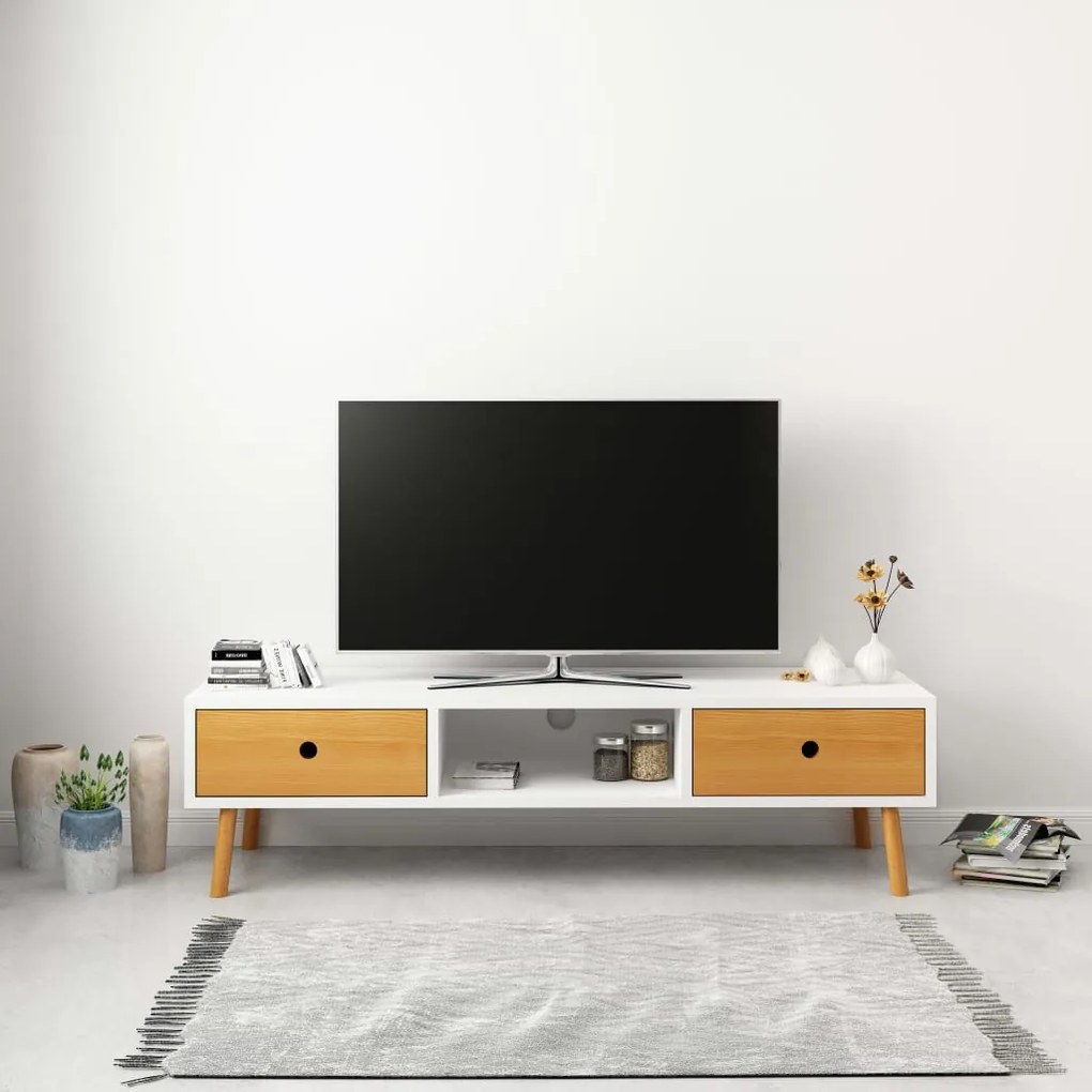 285220 vidaXL Comodă TV, alb, 120 x 35 x 35 cm, lemn masiv de pin
