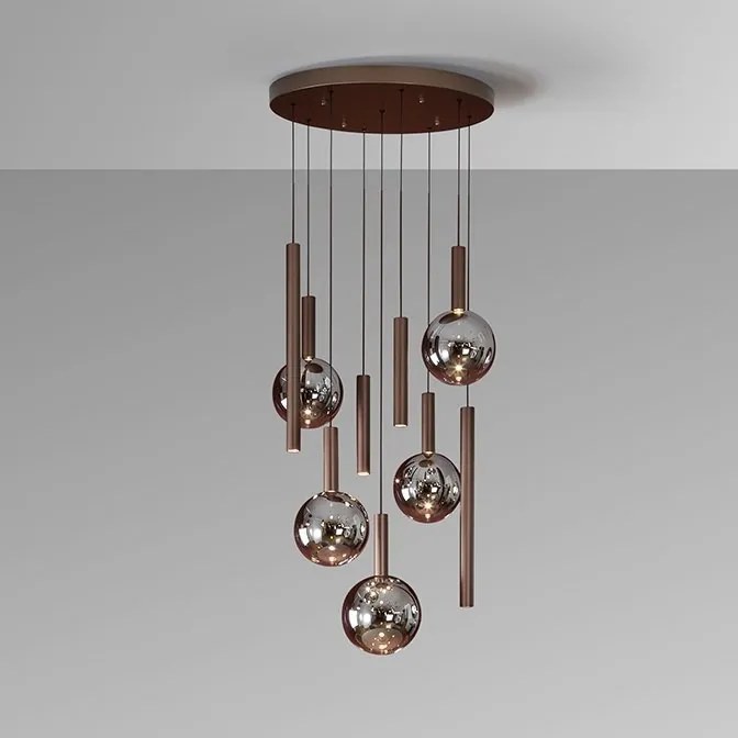 Lustra bronz inchis cu 9 pendule fumurii Sapore