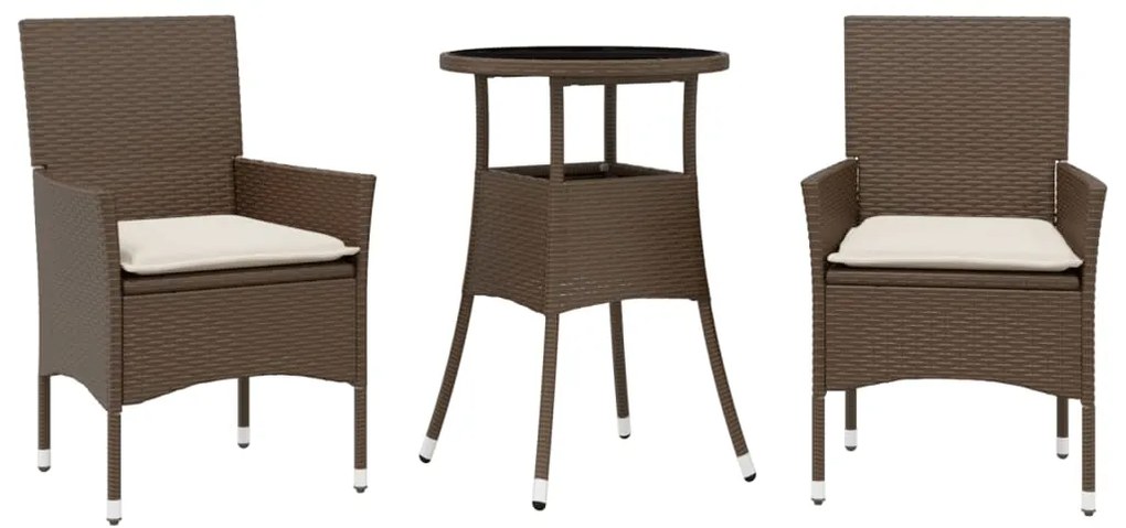 3278619 vidaXL Set mobilier de grădină cu perne 3 piese maro poliratan&sticlă