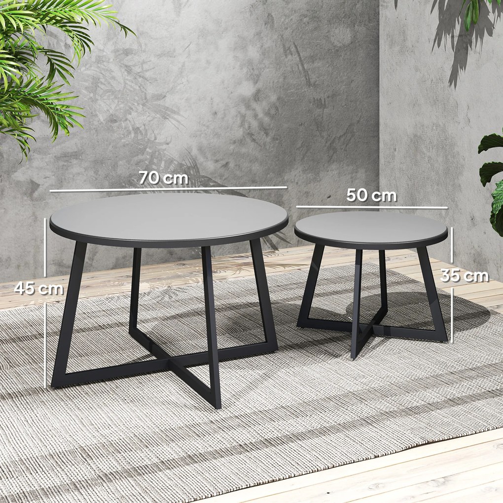 Outsunny Set 2 Măsuțe de Grădină cu Blat din Sticlă Securizată, Ø70x45 cm, Gri | Aosom Romania