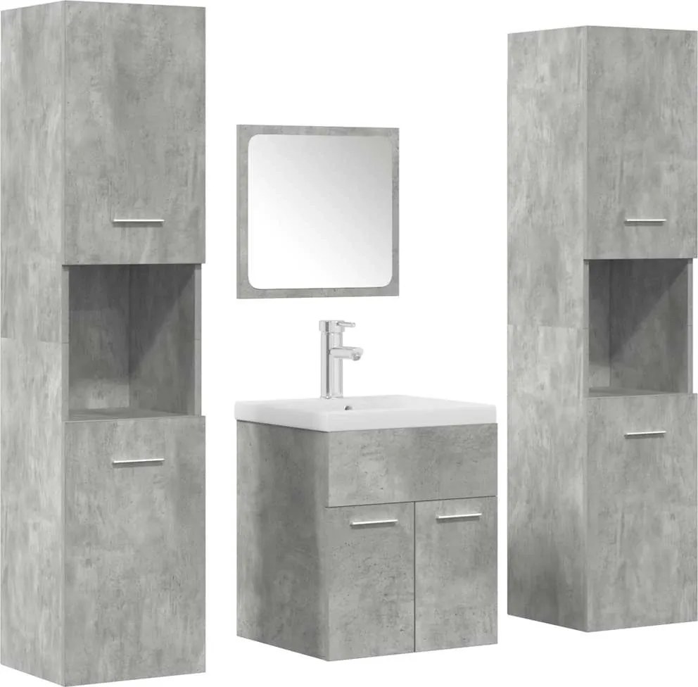 vidaXL Set mobilier de baie, 5 piese, gri beton, lemn prelucrat