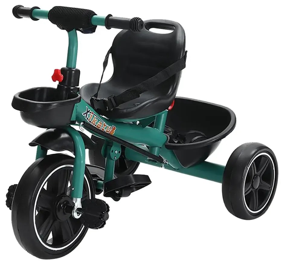 Tricicleta cu pedale, 2 - 6 ani, Verde, Sezut reglabil, 2 cosuri depozitare