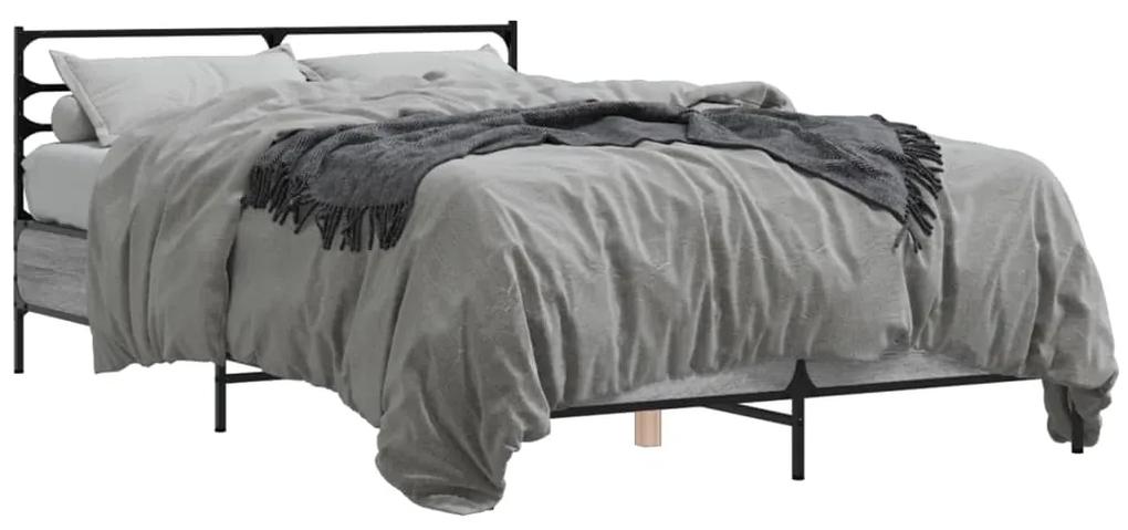 3280045 vidaXL Cadru de pat, gri sonoma, 140x200 cm, lemn prelucrat și metal