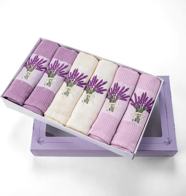 decoDoma Set prosoape bucătărie vafelă BUCHETE DE LEVĂNDULĂ 50 x 70 cm 6 buc