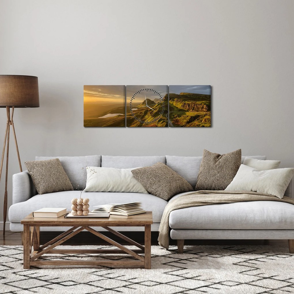 Tablou cu munți (cu ceas) (90x30 cm)