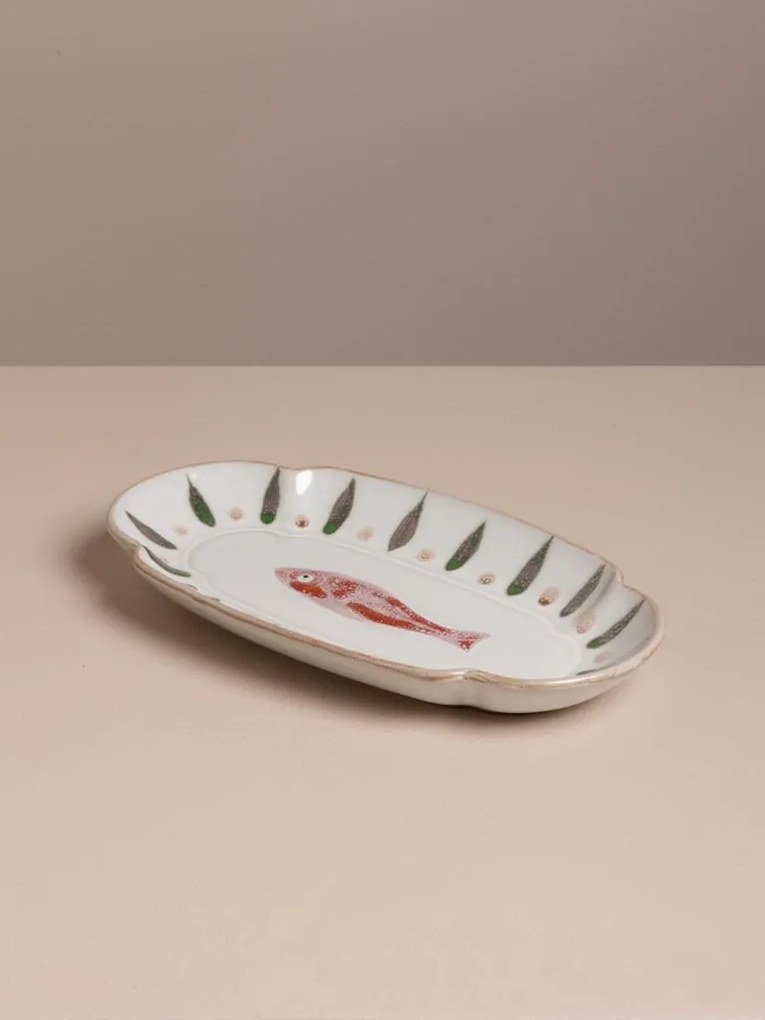 Platou oval din ceramică, roșu, 23×12 cm, "Marine"