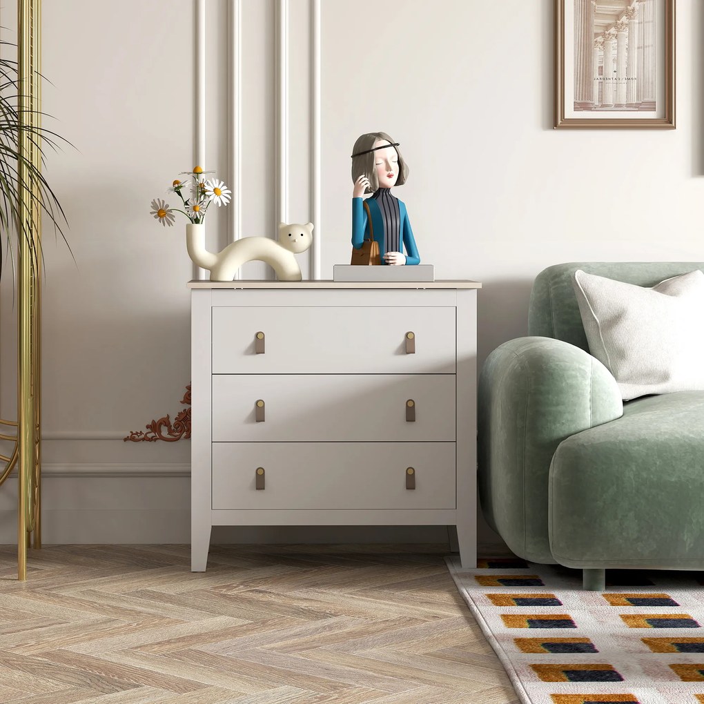 HOMCOM Comodă cu 3 Sertare și Mânere din Piele Ecologică Albă | Aosom Romania