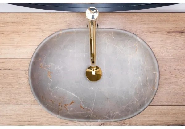 REA-U9887 - Lavoar pe blat LARA 35x48,5 cm ceramică/gri/decor marmură