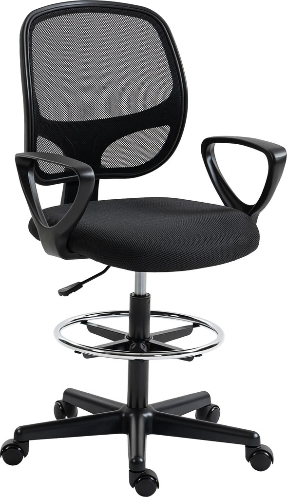 HOMCOM Scaun de birou ergonomic, fotoliu de birou cu suport pentru picioare și cotiere, înălțime reglabilă, 59x58x103-123cm, negru | Aosom Romania