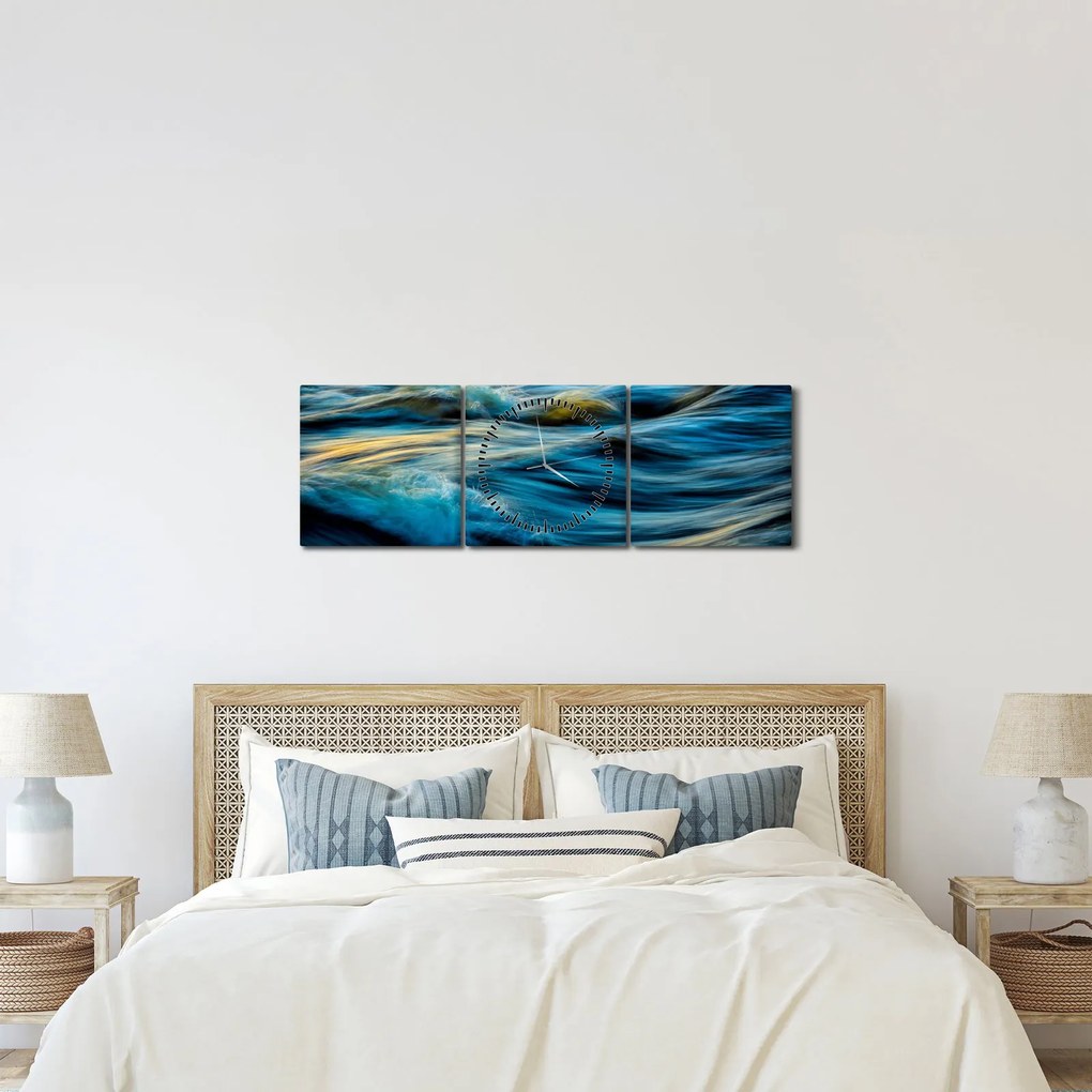Tablou - Valuri (cu ceas) (90x30 cm)