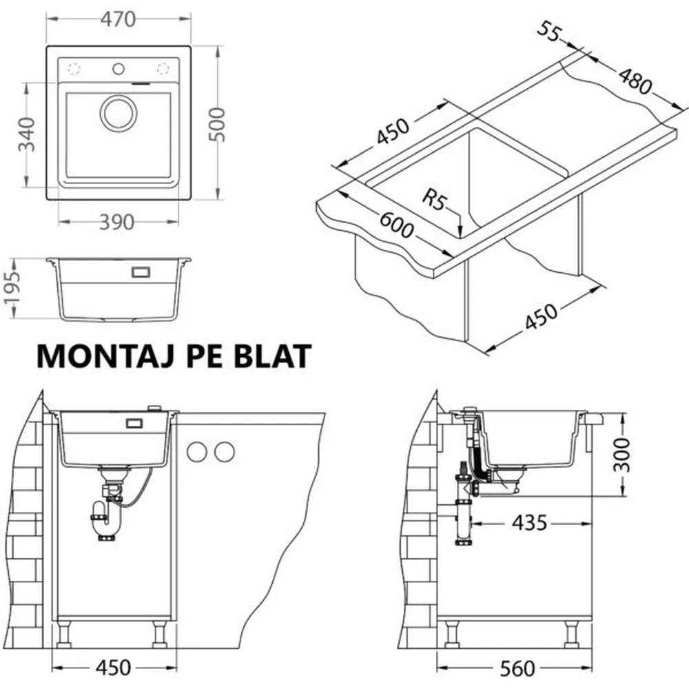 Set chiuveta bucatarie compozit Atrox 20 gri, baterie bucatarie Kati gri si tocator lemn Gri