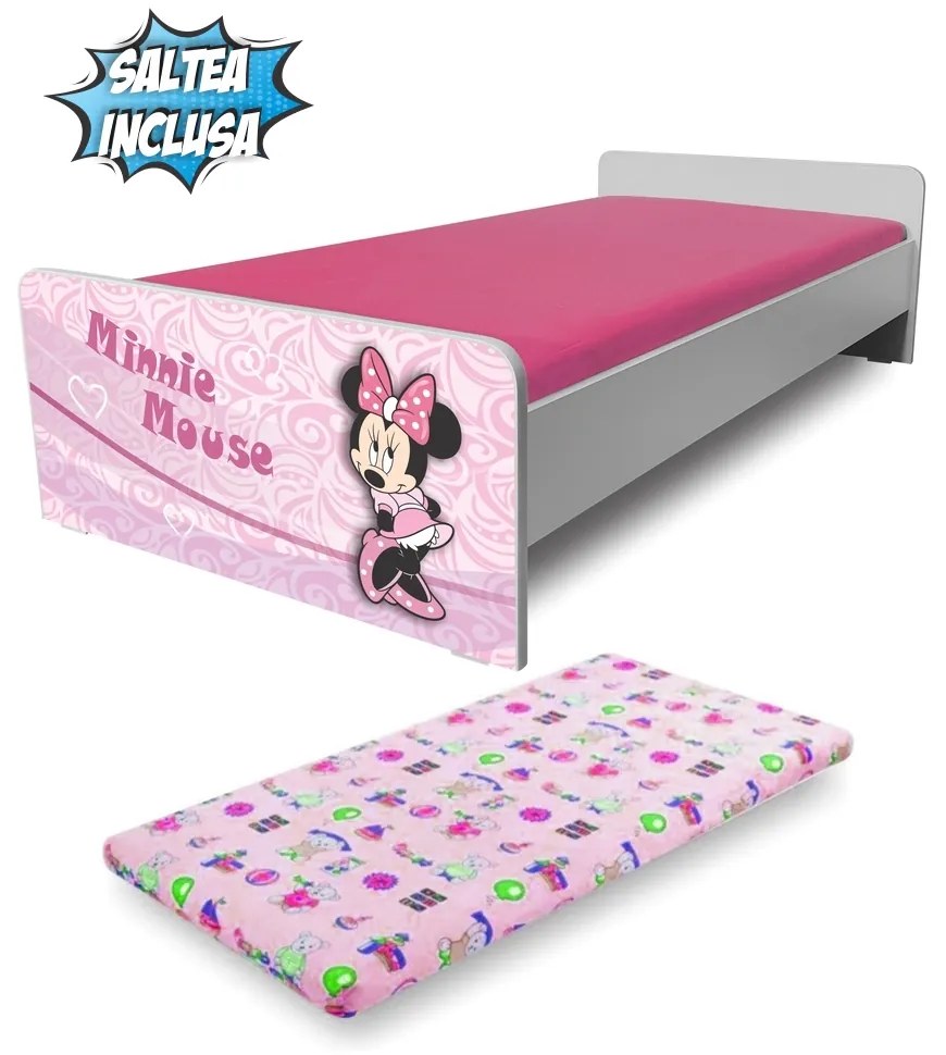 Pat fete Economic Minnie 2-8 ani include saltea Culcus 140x70x6 cm cu lana PC-P-MK-ECO-MIN-70