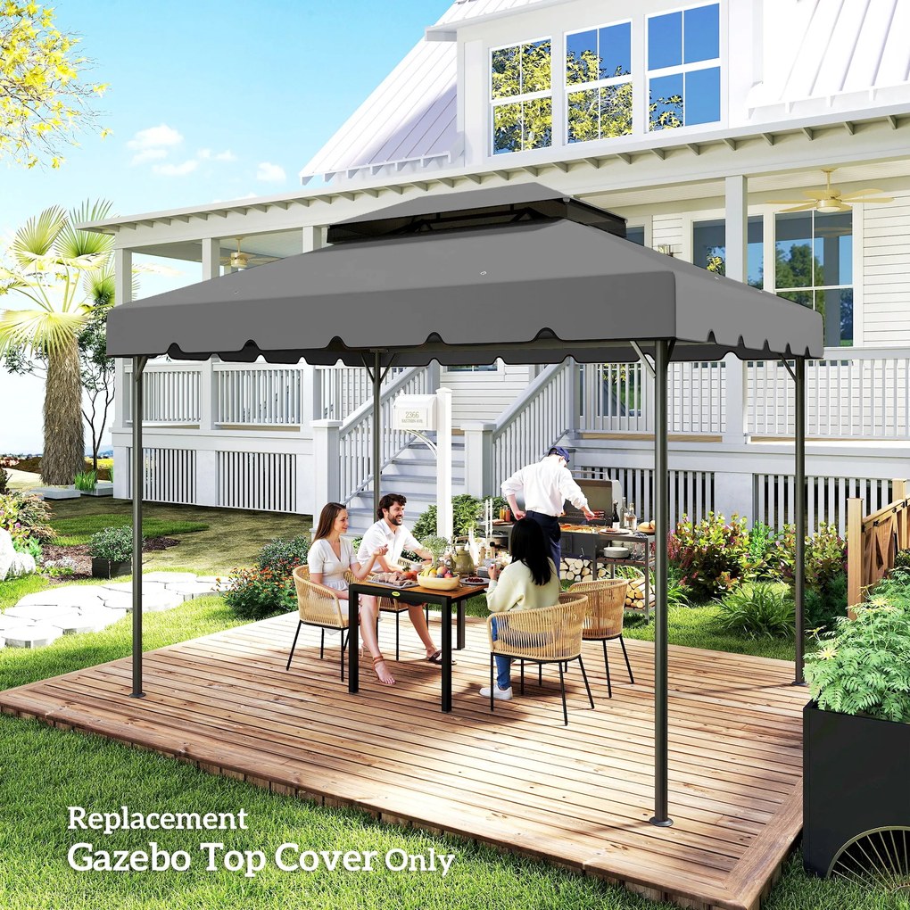 Outsunny Acoperiș de Rezervă pentru Pavilion 4x3 m cu 2 Niveluri pentru Grădină, Copertină Rezistentă la Apă din Poliester 170g/㎡ cu 8 Găuri de Drenaj, Gri Deschis | Aosom Romania