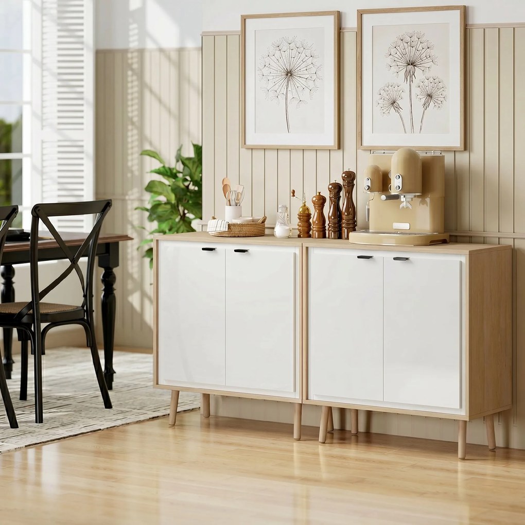 HOMCOM Dulap Modern cu 2 Uși și Raft Reglabil 72x35x77cm Alb și Stejar | Aosom Romania