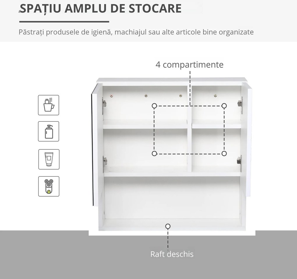 Kleankin Dulapior de Baie cu Oglindă Suspendat, Rafturi Reglabile, Design Compact, 54x15x55cm, Alb | Aosom Romania